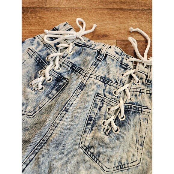 PrettyLittleThing Acid Wash Lace Up PrettyLittleThing Denim Jeans Blue Size 4 - Picture 4 of 5